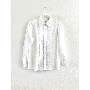 Vintage WITT Shirt Collection Blouse Womens 6 White Tuxedo Pleat Lace Collar